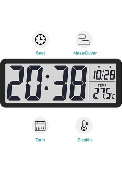 Şık Dijital Duvar Saati, USB Pilli, Zaman, Sıcaklık ve Tarih Gösterimi 20X8CM fırsatları