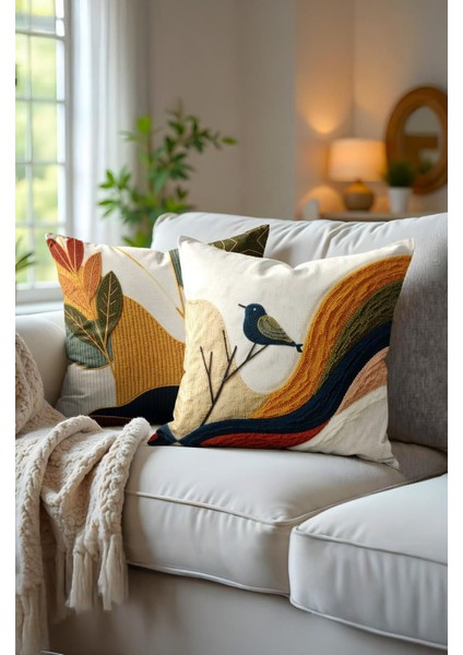 Punch Işlemeli 2’li Dekoratif Kırlent Seti – 40X40 cm | Polyester Kılıf & %100 Pamuk Dolgu
