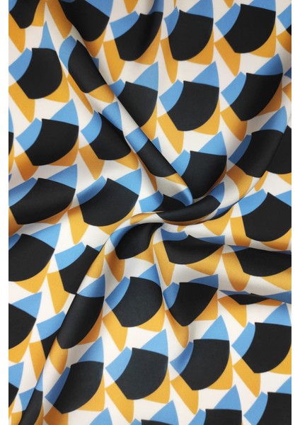 Geometrik Desenli Dijital Baskılı Şifon Saten Kumaş / En 1,50 cm - Elbise , Perde ve Kırlent