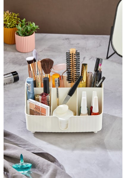 Beyaz Çok Bölmeli Makyaj ve Takı Organizeri, Şık ve Kullanışlı Tasarım