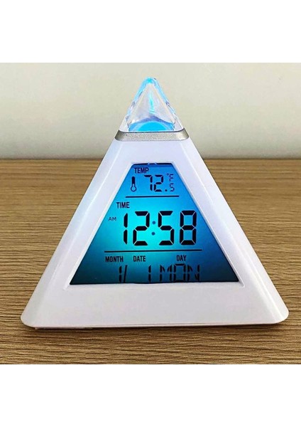 Minimalist Piramit Dijital Takvim ve Termometre, Renkli Işıklı Masaüstü Saat modelleri