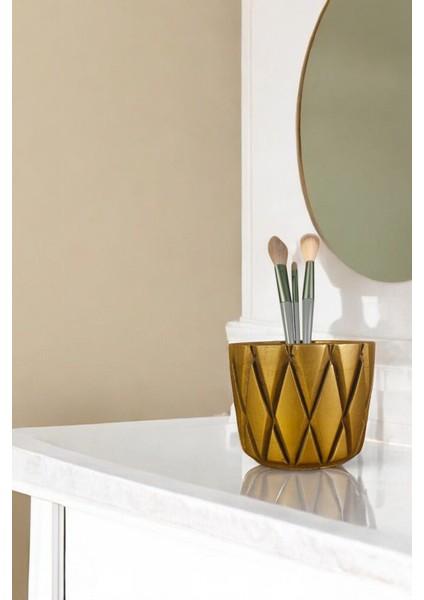 Altın Eskitme Makyaj Organizeri ve Fırçalığı, Şık ve Düzenli Kullanım Için