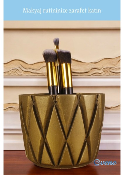 Altın Eskitme Makyaj Organizeri ve Fırçalığı, Şık ve Düzenli Kullanım Için modelleri