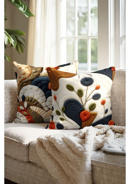 Punch Işlemeli 2’li Dekoratif Kırlent Seti – 40X40 cm | Polyester Kılıf & %100 Pamuk Dolgu