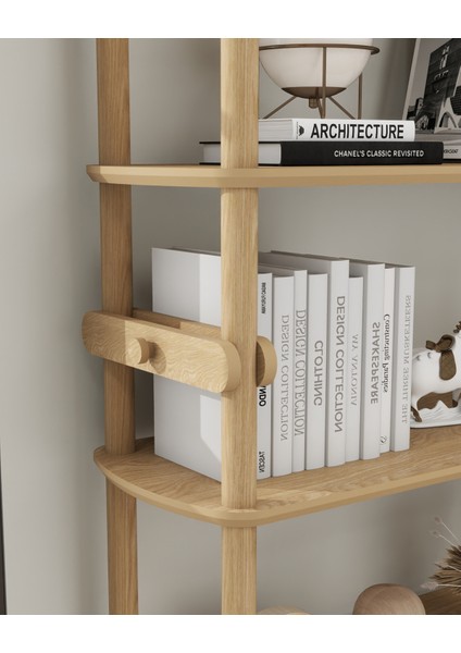 Rosa 6 Raflı Kitaplık – MDF Lam Gövde, Ahşap Ayaklı – 174x80x30 cm | Modern ve Minimalist Raflı Kitaplık