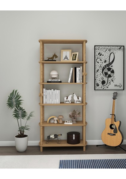 Rosa 6 Raflı Kitaplık – MDF Lam Gövde, Ahşap Ayaklı – 174x80x30 cm | Modern ve Minimalist Raflı Kitaplık fiyatları