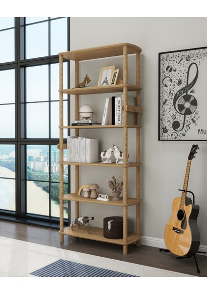 Rosa 6 Raflı Kitaplık – MDF Lam Gövde, Ahşap Ayaklı – 174x80x30 cm | Modern ve Minimalist Raflı Kitaplık modelleri