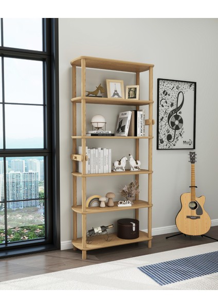 Rosa 6 Raflı Kitaplık – MDF Lam Gövde, Ahşap Ayaklı – 174x80x30 cm | Modern ve Minimalist Raflı Kitaplık fırsatları