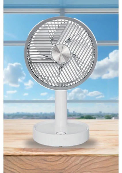 USB Şarjlı Masa Üstü Vantilatör – 3 Kademeli Mini Sessiz Fan (Yükseklik Ayarlı) 13CM