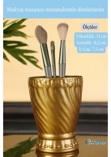 Şık Altın Renkli Makyaj Düzenleyici ve Fırçalık, Pratik Kullanım Sağlar.