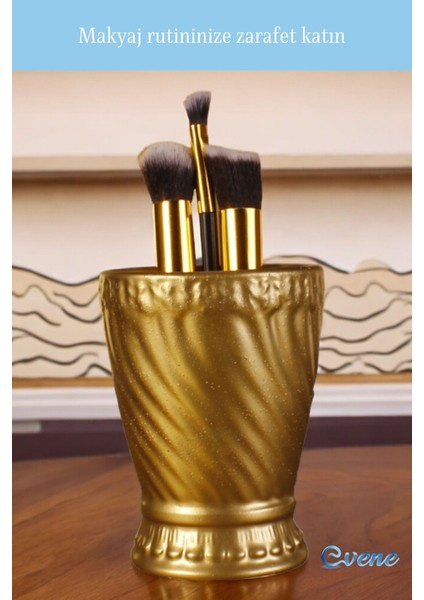 Şık Altın Renkli Makyaj Düzenleyici ve Fırçalık, Pratik Kullanım Sağlar. fiyatları