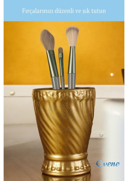 Şık Altın Renkli Makyaj Düzenleyici ve Fırçalık, Pratik Kullanım Sağlar. modelleri