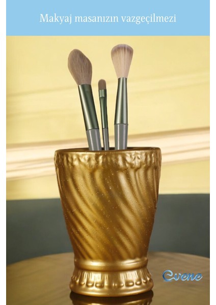 Şık Altın Renkli Makyaj Düzenleyici ve Fırçalık, Pratik Kullanım Sağlar. fırsatları