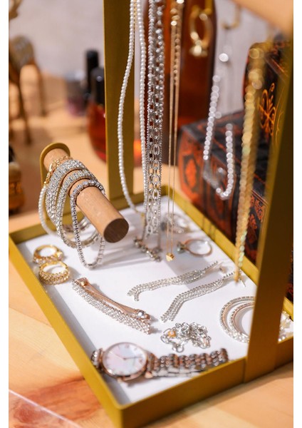 Modern Metal ve Ahşap Takı Düzenleyici, Şık Yüzük ve Kolye Standı fiyatları