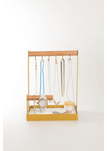 Modern Metal ve Ahşap Takı Düzenleyici, Şık Yüzük ve Kolye Standı fırsatları