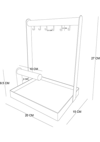 Modern Metal ve Ahşap Takı Düzenleyici, Şık Yüzük ve Kolye Standı