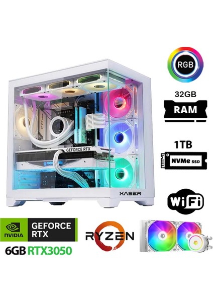 Sword X90 Ryzen 5 5600 32GB Ram 1tb M.2 Nvme SSD 6gb RTX3050 Sıvı Soğutmalı Masaüstü Bilgisayarı