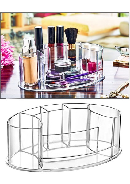 Oval Şeffaf Makyaj Organizeri, Kozmetik ve Kalem Düzenleyici, Şeffaf Tasarım