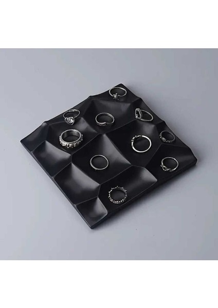 Şık Geometrik Takı Düzenleyici Tabak, Siyah Organizatör