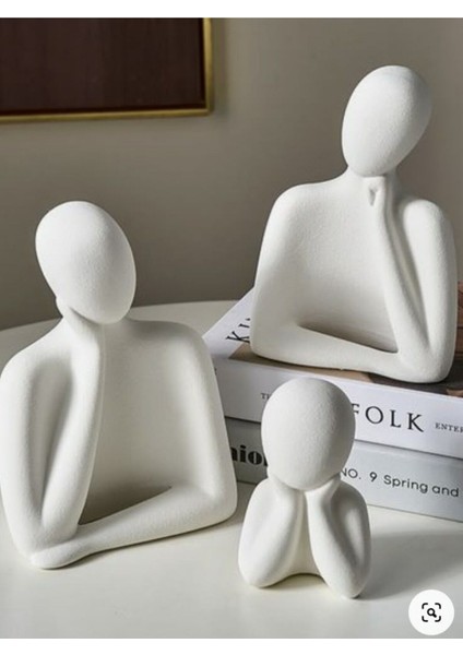 El Yapımı Aile Figürü Dekoratif Seti, 3lü Minimal Heykel, Beyaz ve Gri Renk Seçenekleri fiyatları