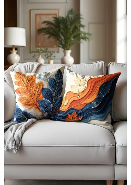 Punch Işlemeli 2’li Dekoratif Kırlent Seti – 40X40 cm | Polyester Kılıf & %100 Pamuk Dolgu