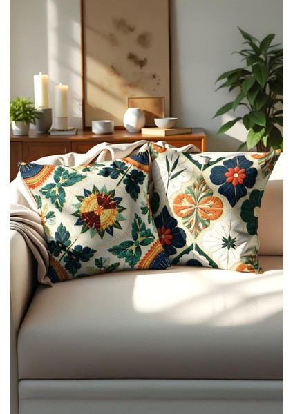 Punch Işlemeli 2’li Dekoratif Kırlent Seti – 40X40 cm | Polyester Kılıf & %100 Pamuk Dolgu