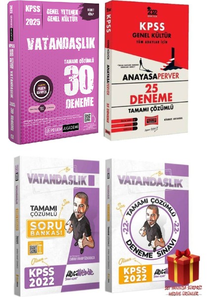 2025 KPSS Vatandaşlık 30 Deneme + Yargı Anayasa 25D + HOCA Webde Vatandaşlık Sb + 22 Deneme +