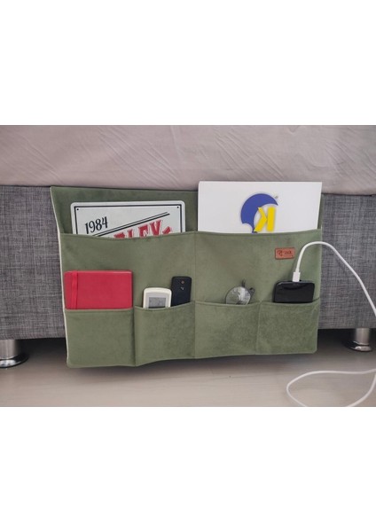 Yatak Yanı Yeşil Kadife Organizer - Şık ve Pratik Saklama Çözümü