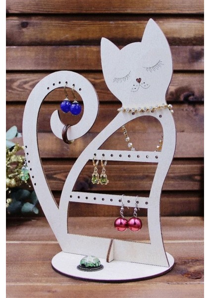 Kedi Temalı Ahşap Mdf Takı Düzenleyici, Şık ve Kullanışlı Dekorasyon Parçası