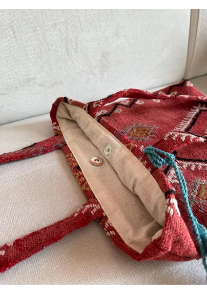 El Dokuma Kırmızı Kilim Çanta, Pıtrak Desenli Vintage Omuz Çantası, Şık ve Zarif fırsatları