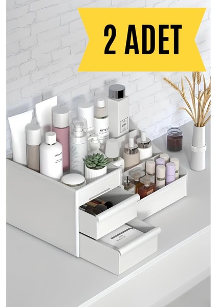 Şık 2'li Çok Amaçlı Beyaz Çekmeceli Organizer Kozmetik ve Takı Düzenleyici
