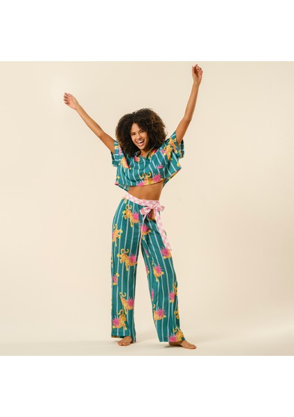 Tavas Dijital Baskılı Tencel Pantolon - Yeşil