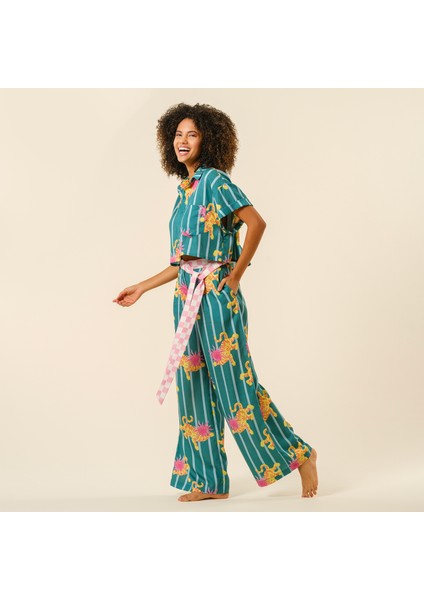 Tavas Dijital Baskılı Tencel Pantolon - Yeşil