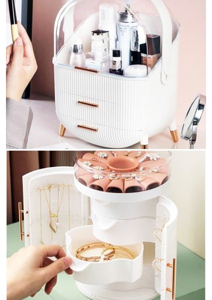 Beyaz 2'li Çok Amaçlı Makyaj ve Takı Organizer Seti