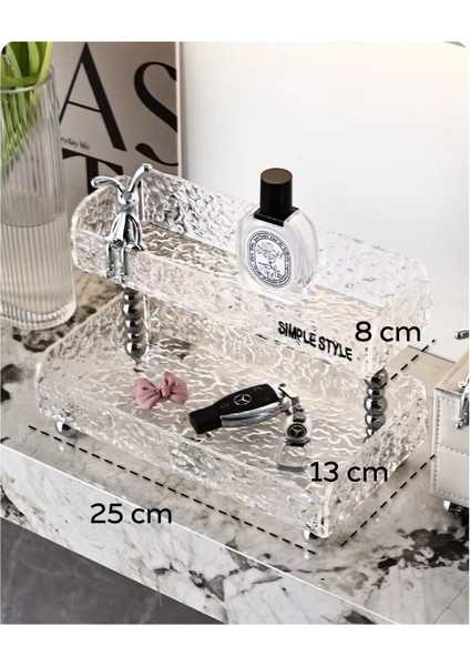 Şeffaf Kırık Cam Desenli 2 Katlı Organizer, Dekoratif ve Şık 25X13CM ve 25X8CM fiyatları