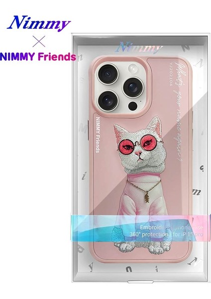 iPhone 13 Pro Max Uyumlu 3D Gözlük Zincir White Kedi Nakış İşlemeli Kabartmalı Cool Glasses Kılıf