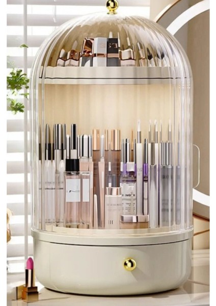 Döner Standlı, Çekmeceli ve Raflı Makyaj ve Kozmetik Düzenleyici
