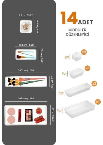 14 Parça Takı ve Aksesuar Düzenleyici Kutu, Şeffaf Çok Amaçlı Organizer modelleri