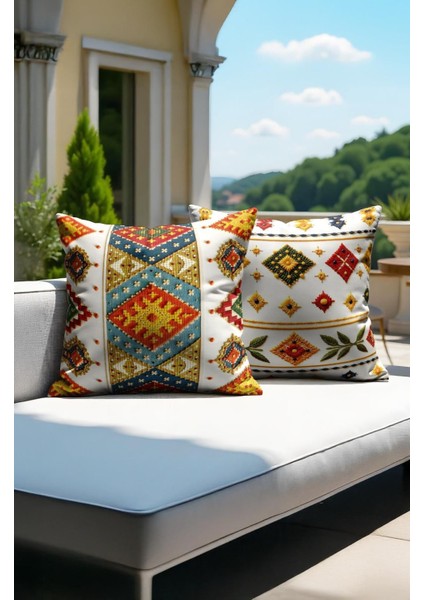 Punch Işlemeli 2’li Dekoratif Kırlent Seti – 40X40 cm | Polyester Kılıf & %100 Pamuk Dolgu