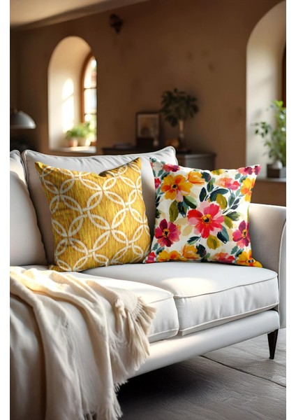 Punch Işlemeli 2’li Dekoratif Kırlent Seti – 40X40 cm | Polyester Kılıf & %100 Pamuk Dolgu