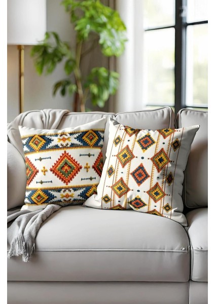 Punch Işlemeli 2’li Dekoratif Kırlent Seti – 40X40 cm | Polyester Kılıf & %100 Pamuk Dolgu