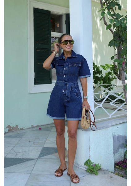 Lacivert Şortlu Jean Tulum
