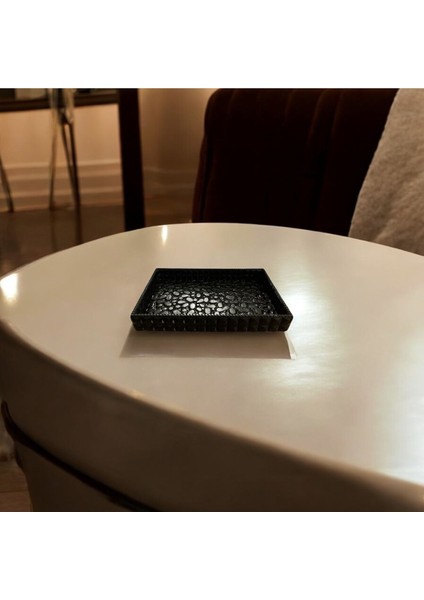 Şık Elmas Deri Desenli Takı ve Anahtar Sunum Tabağı, Siyah Renkli fiyatları