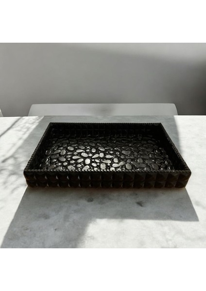 Şık Elmas Deri Desenli Takı ve Anahtar Sunum Tabağı, Siyah Renkli modelleri