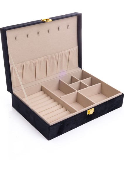 Şık Çok Bölmeli Siyah Kadife Takı Kutusu, Düzen ve Zarafet Sağlar. fiyatları