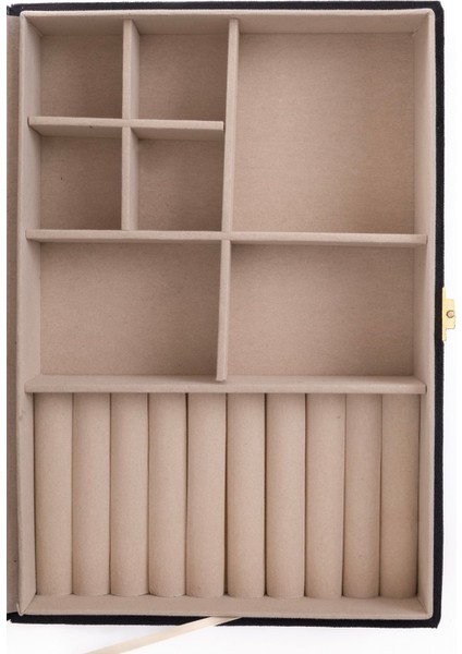 Şık Çok Bölmeli Siyah Kadife Takı Kutusu, Düzen ve Zarafet Sağlar.