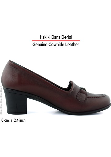 Elize Bordo Hakiki Dana Derisi Kalın Topuklu Loafer Ayakkabı