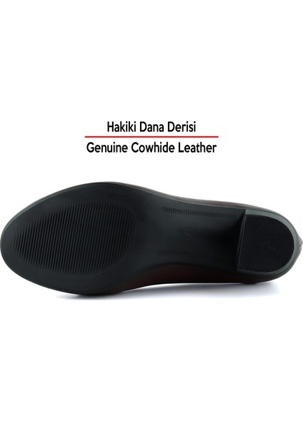 Elize Bordo Hakiki Dana Derisi Kalın Topuklu Loafer Ayakkabı