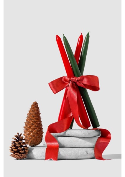 Kırmızı-Yeşil Yılbaşı Şamdan Mum Seti, Şık ve Sıcak Ortamlar Için Ideal Seçim