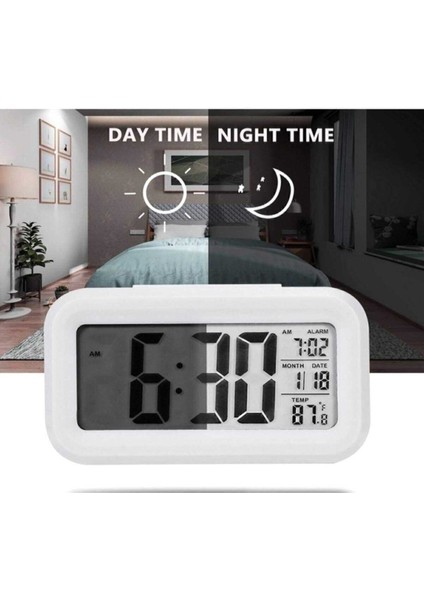 LCD Işıklı Sensörlü Dijital Masa Saati, Termometre ve Alarm Özellikli, Pil Dahil fiyatları